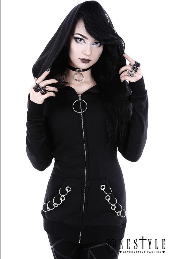 Steampunk Gothic Hoodie Sweatshirt Plus Size S~5XL Women's Punk Black Sweater Long Sleeve Loose Hoodies Lolita Girls Casual Witch Hoodies