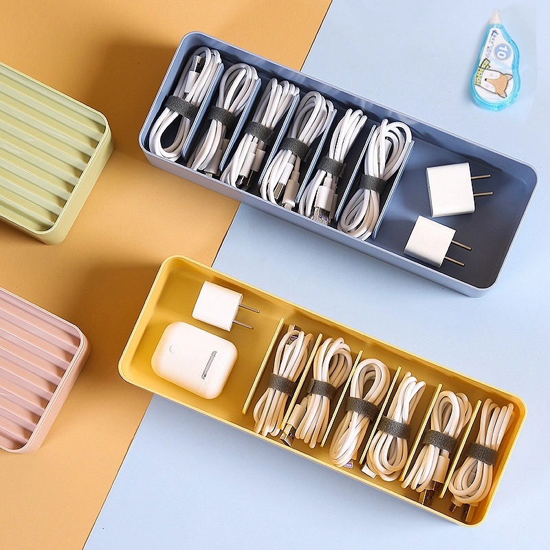 Portable Clear Covered Data Cable Storage Box Dustproof Charger Power Cord Cable Winder Desktop Organizing Box