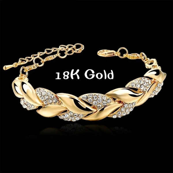 Fashion Luxury Braided Leaf Bracelets for Women Crystal Hand Chain for Bridal Wedding Jewelry