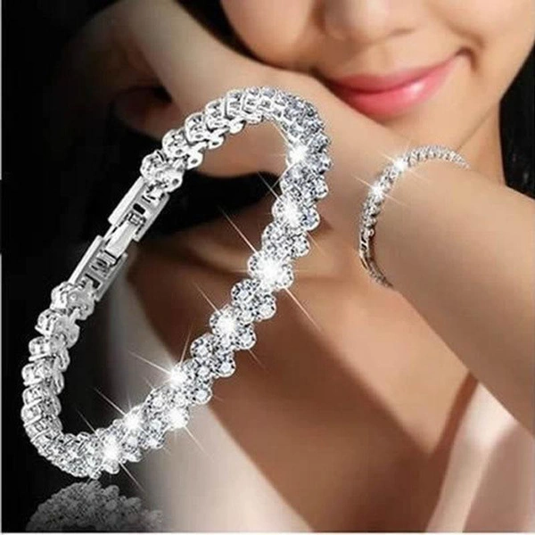 Luxury Roman Crystal Bracelet For Women Fashion Heart Chain Bracelets Rhinestone Bangle Wedding Bridal Jewelry Accessories Gifts