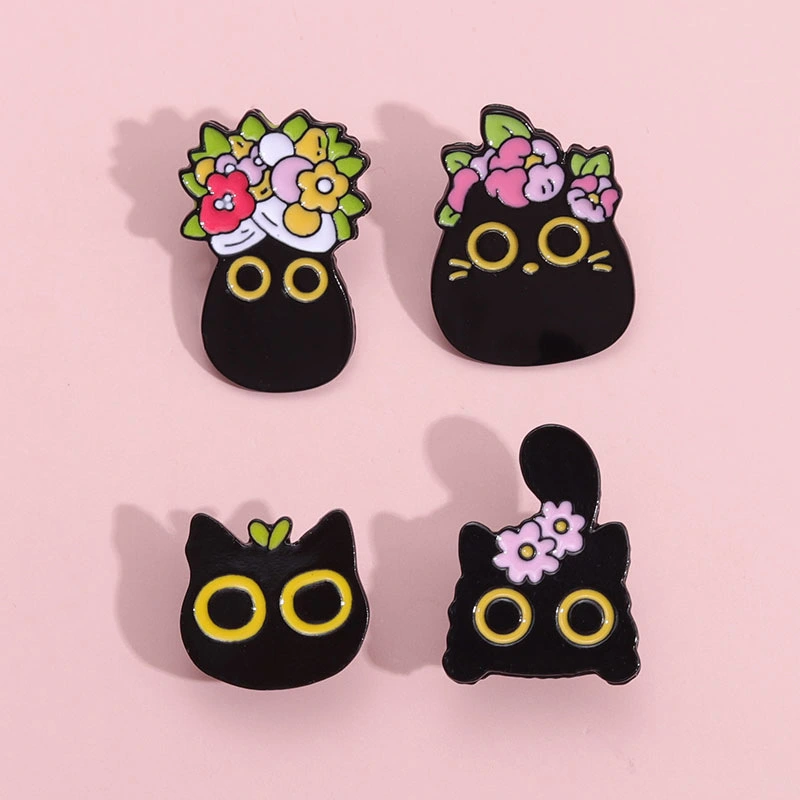 Cartoon Black Cat Flowers Series Adorkable Fashion Creative All-match Bag Clothing Ornament Badge