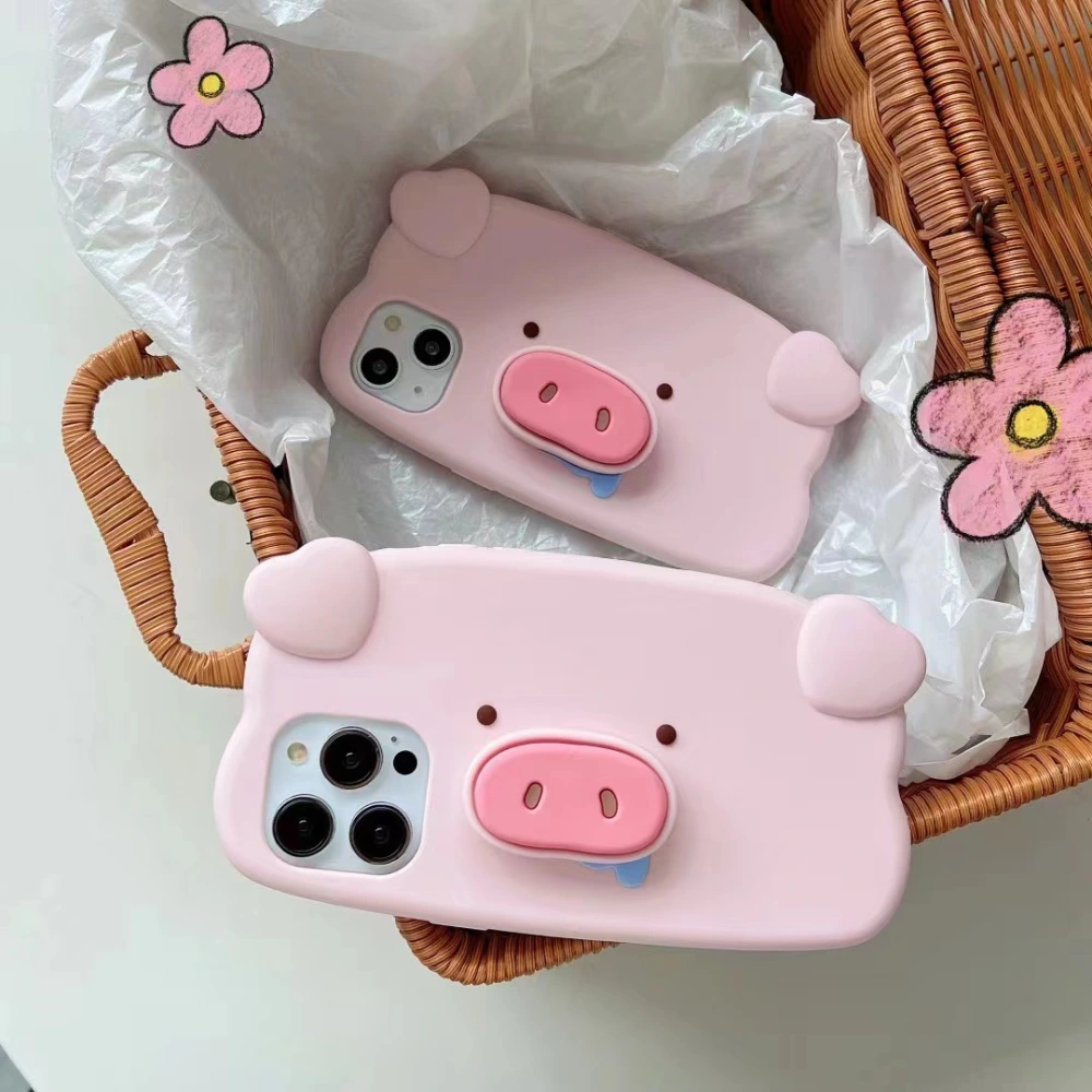 Telescopic Bracket Pig Three-dimensional Silicone Phone Case