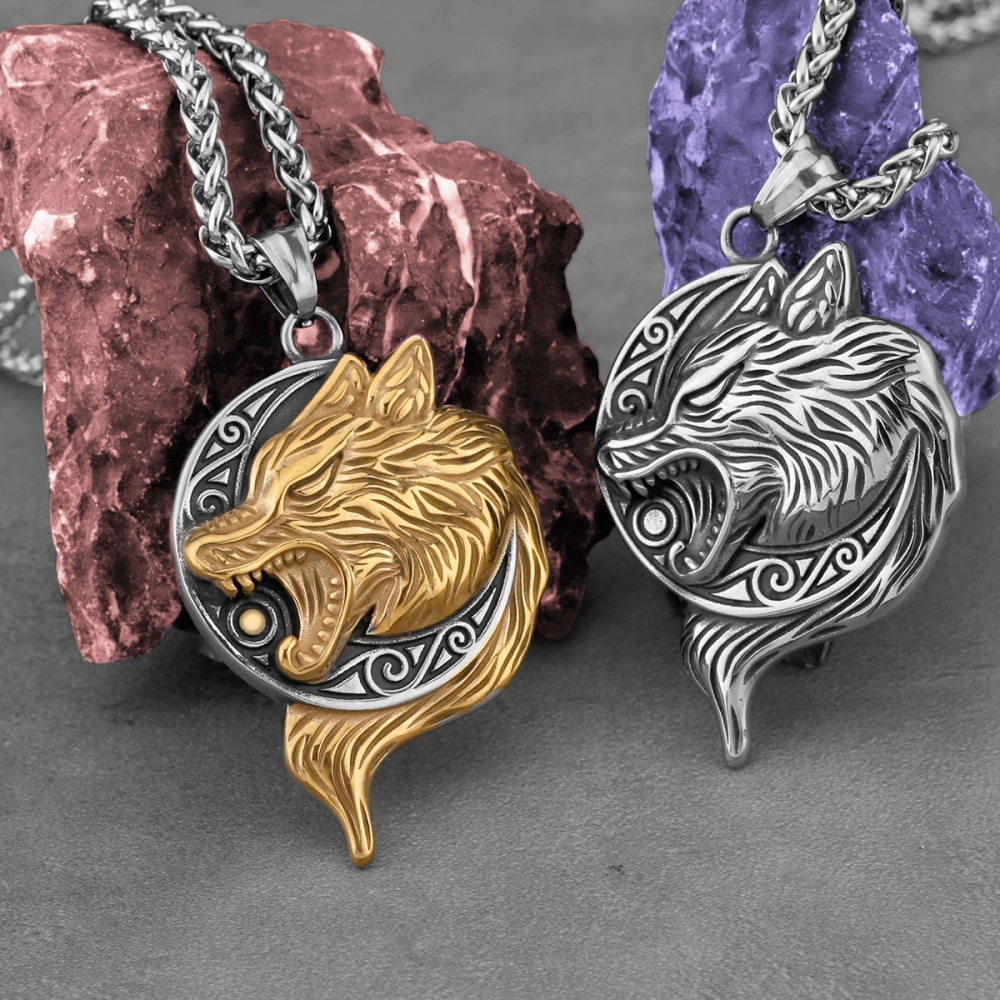 Fashion Viking Wolf Head Stainless Steel Men's Pendant Necklace