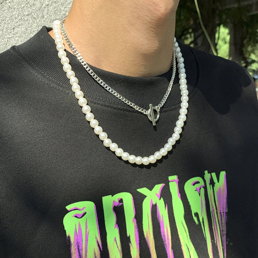 European And American Street Fashion Metal Chain Pearls