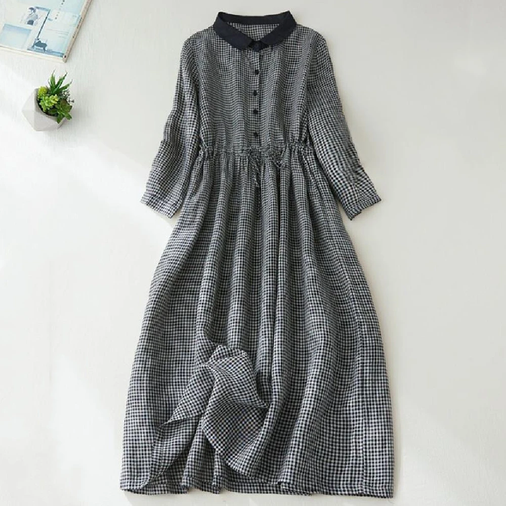Black And White Plaid Long-sleeved Dress