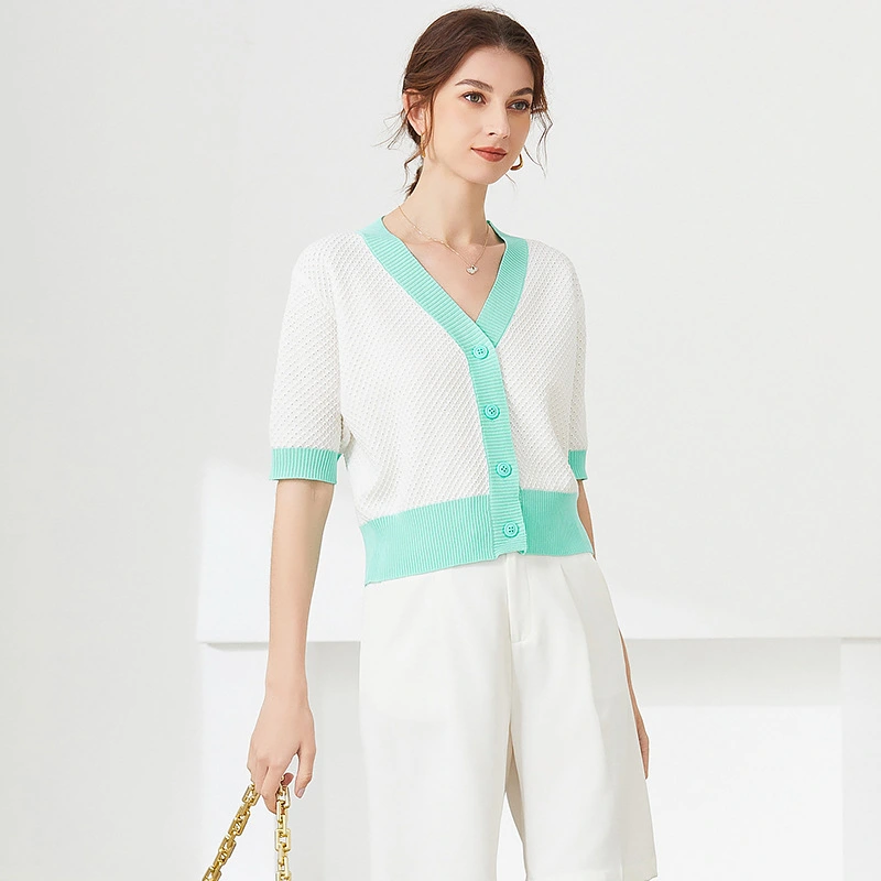 Women's Spring And Summer New V-neck Knitted Short Top Cardigan