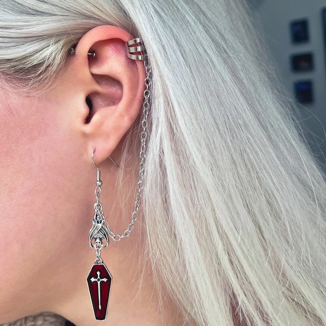 Gothic, Bat Cross Earrings