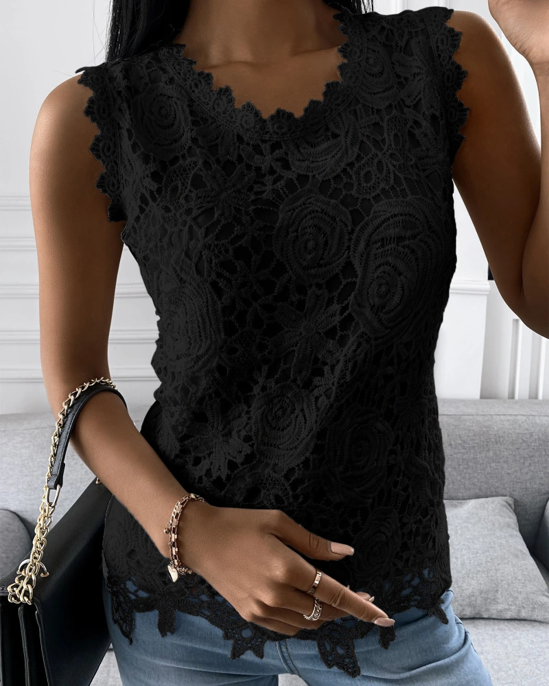 Women Lace Sleeveless Pullover Tops Vest Ladies Summer Tank Tee Blouse T shirt