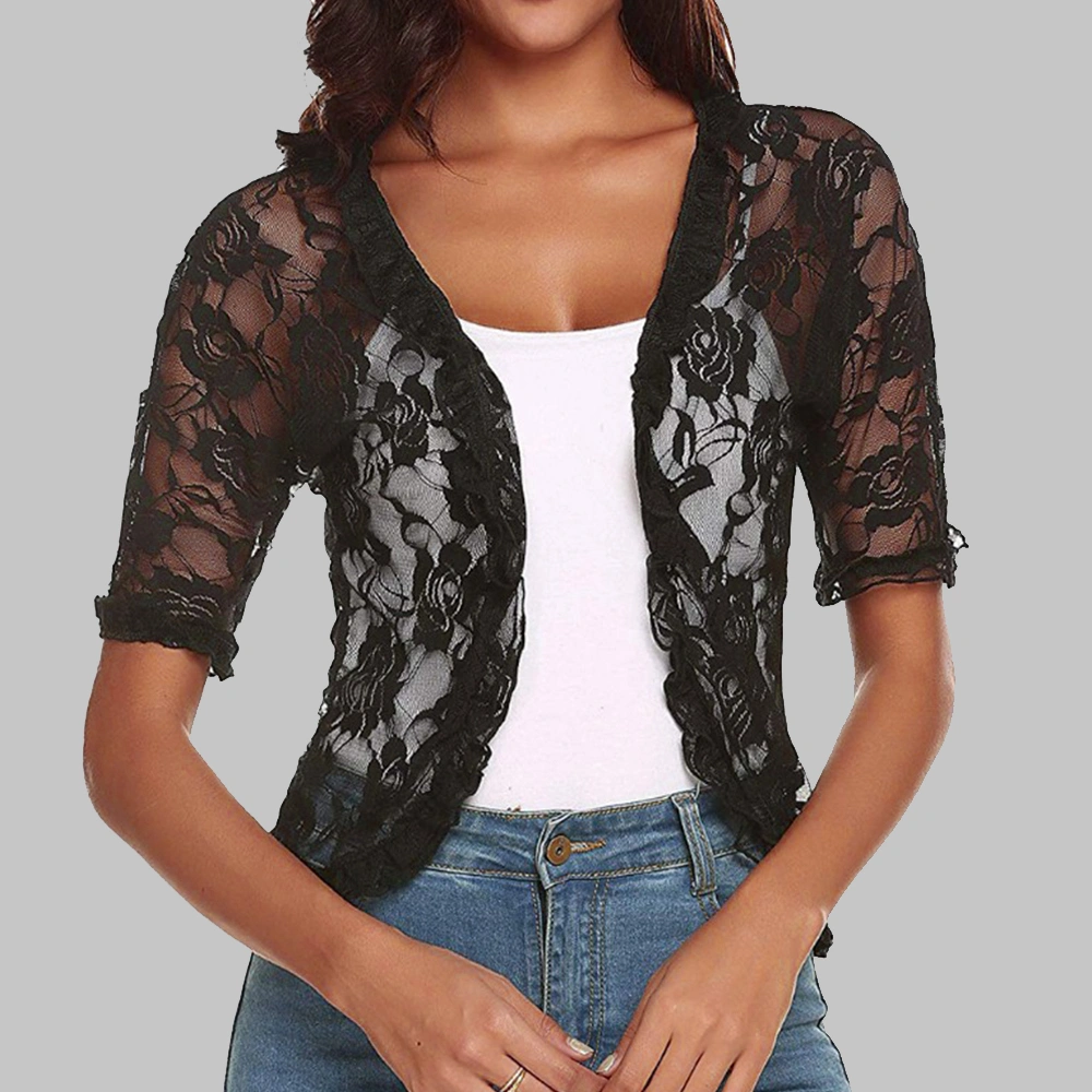 Women Sexy Lace Cover Up Tops Cardigan Outwear Summer Casual Loose Blouse Tops