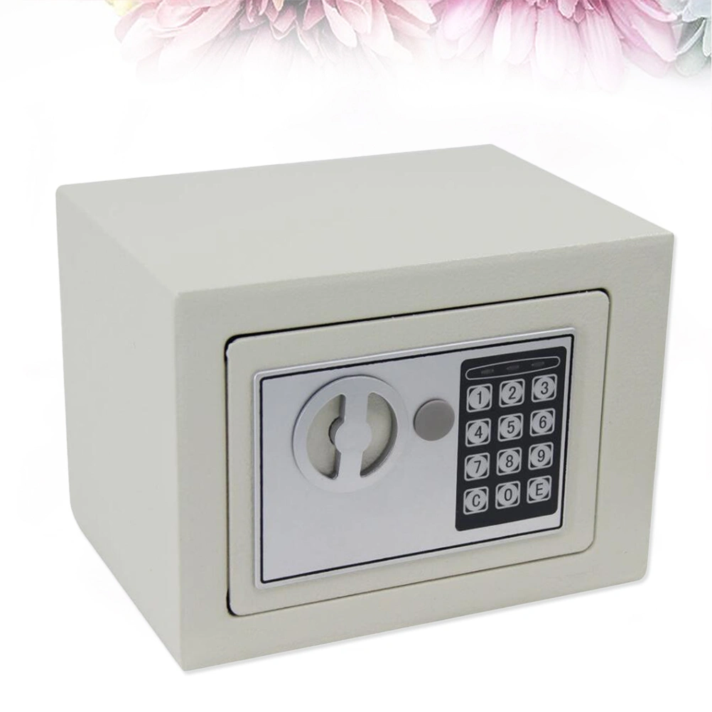 17E Digital Security Cabinet Safe Box Solid Steel Construction Money Box For Home Office Safety Use with Keypad and Override Key without Battery (White)