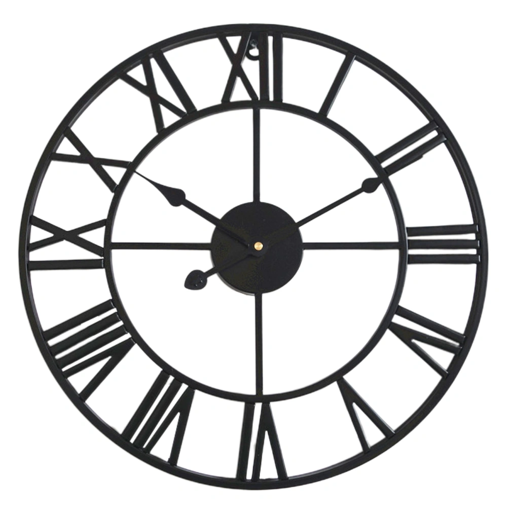 Roman Number Wall Clock Creative Iron Wall Clock Roman Wall Clock Decor Living Room Wall Clock (Black)