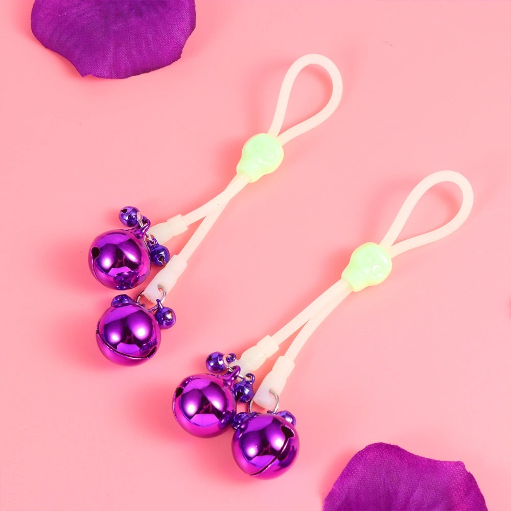 2PCs Creative Sexy Bell Clamps Luminous Funny Breast Clips Sexy Metal Flirting Toy for Couples Adults (Green Noctilucence Rope, Purple Bell)