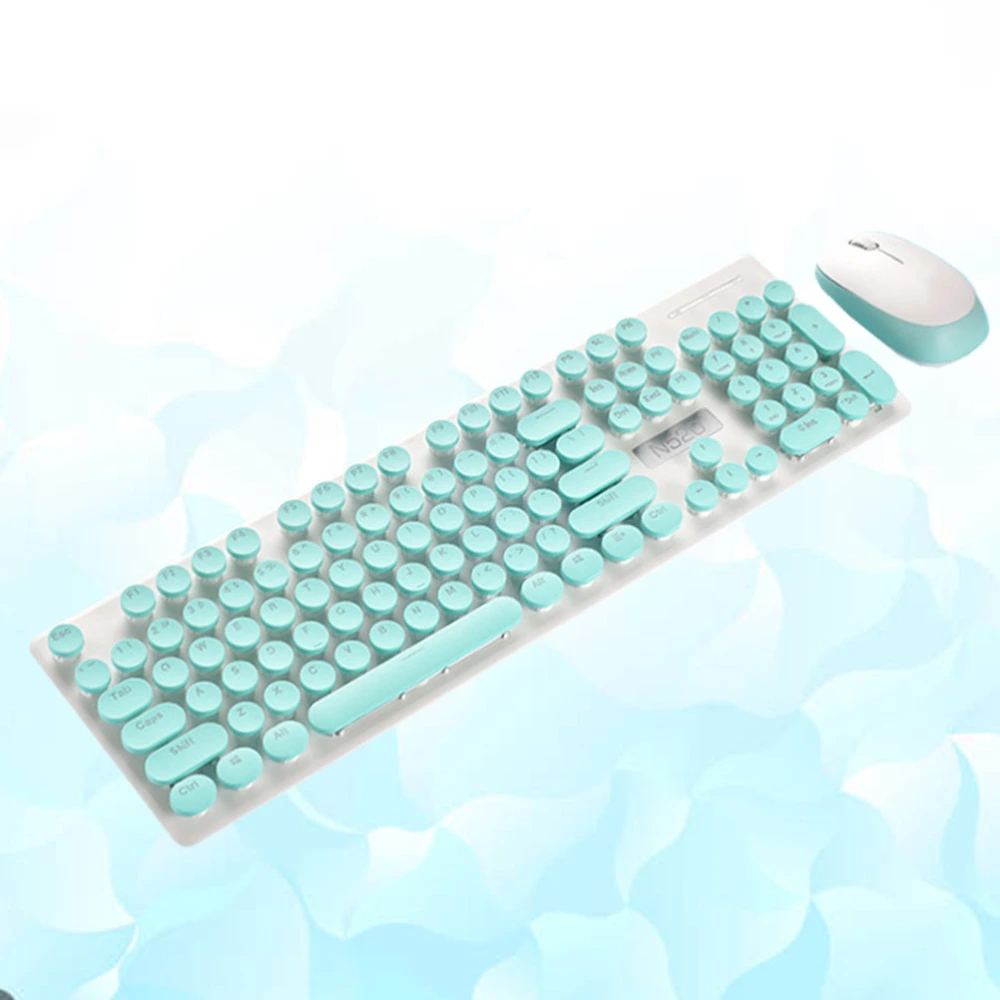 Wireless Keyboard Retro Round Keyboard Mechanical Keyboard Mouse Set Computer Keyboard (Sky-blue)