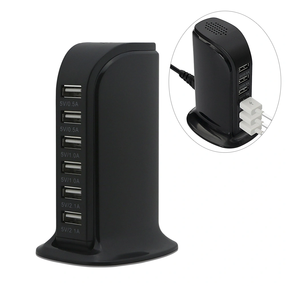 30W Multi 6 Port USB Charger 6A Rapid Charging Station Desktop Travel Hub with AU Plug (Black)
