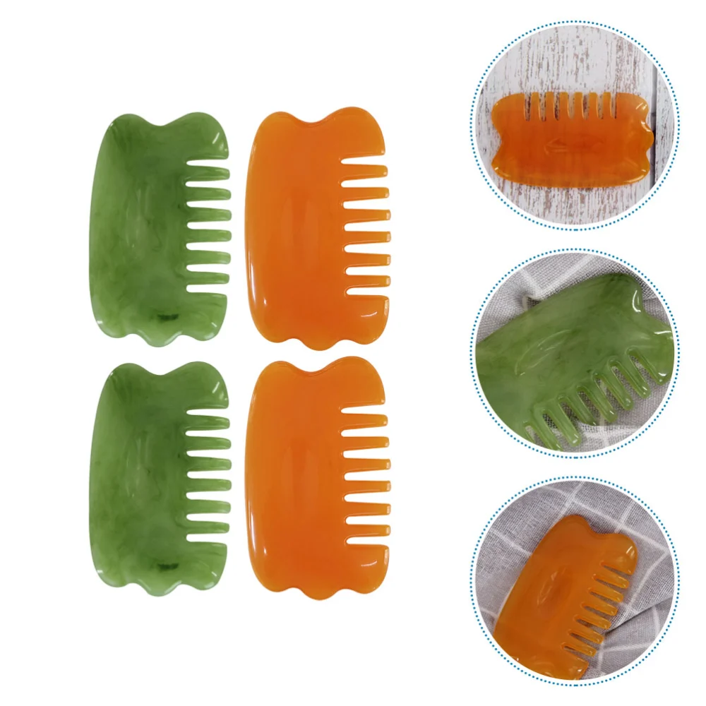 4Pcs Resin Massage Tools Practical Massage Combs Creative Hair Combs Orange Green