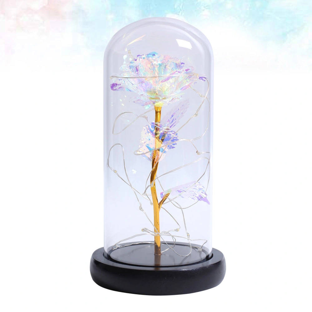 Simulated Gold Foil Rose Glass Bottle LED Lamp Imitation Gold Flower LED Light without Battery for Gift