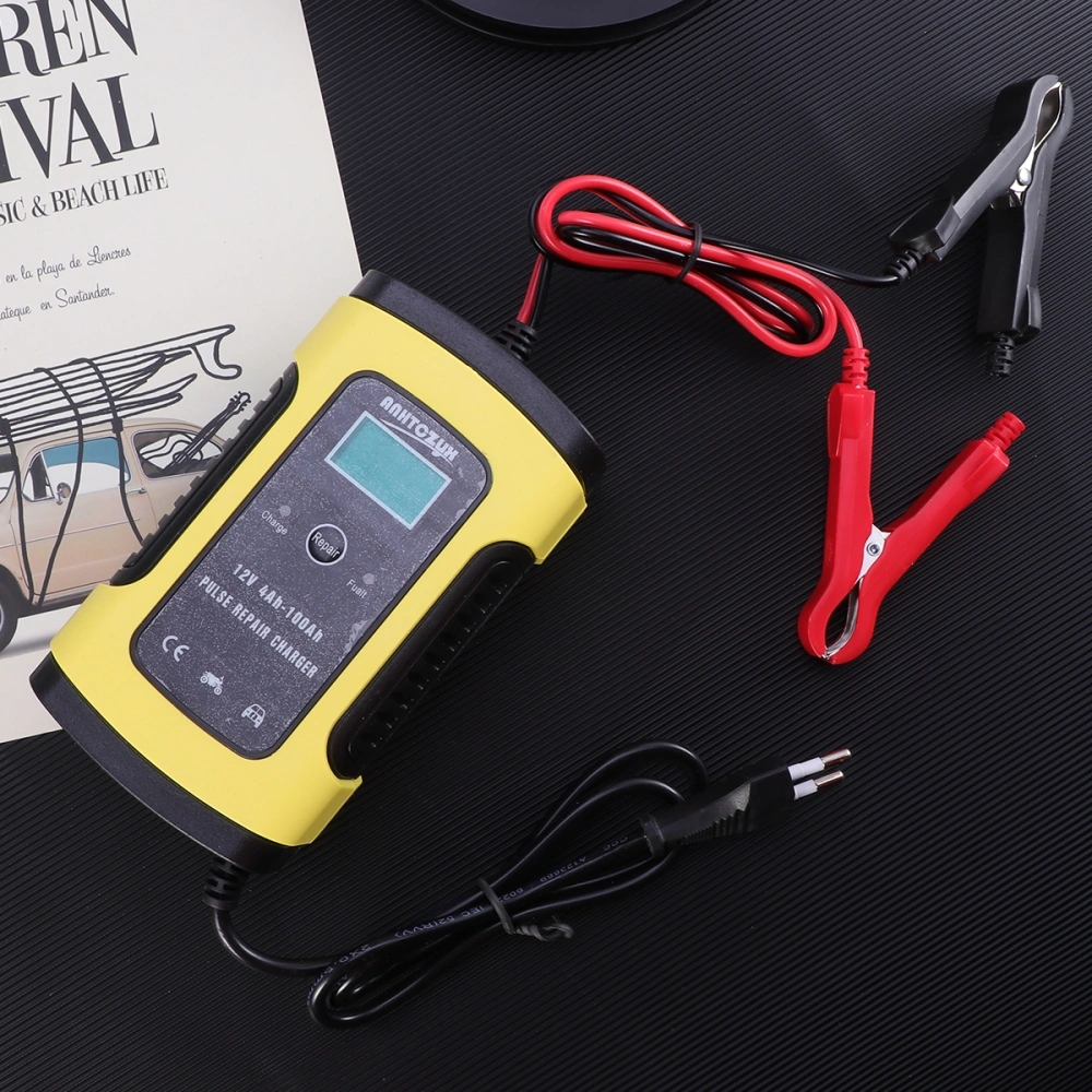 Automatic 12V 6A Charger Car Motorcycle Battery Charger with EU Plug (Yellow)