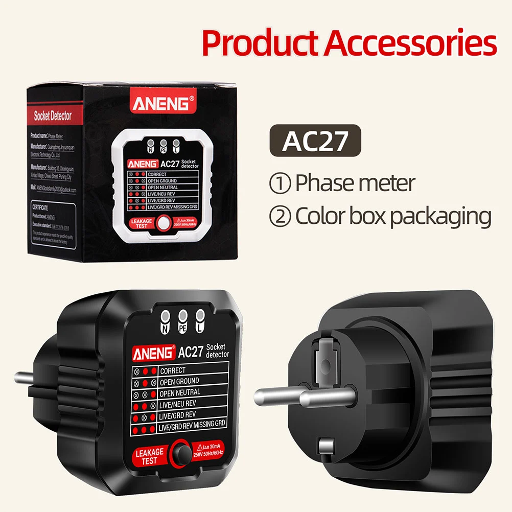 Outlet Tester Receptacle Tester Electrical Testing Polarity Tester Tool EU Plug