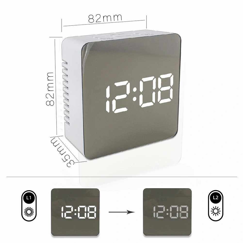 Mirror Surface Luminous Digital Alarm Clock LED Alarm Clock (No Battery)