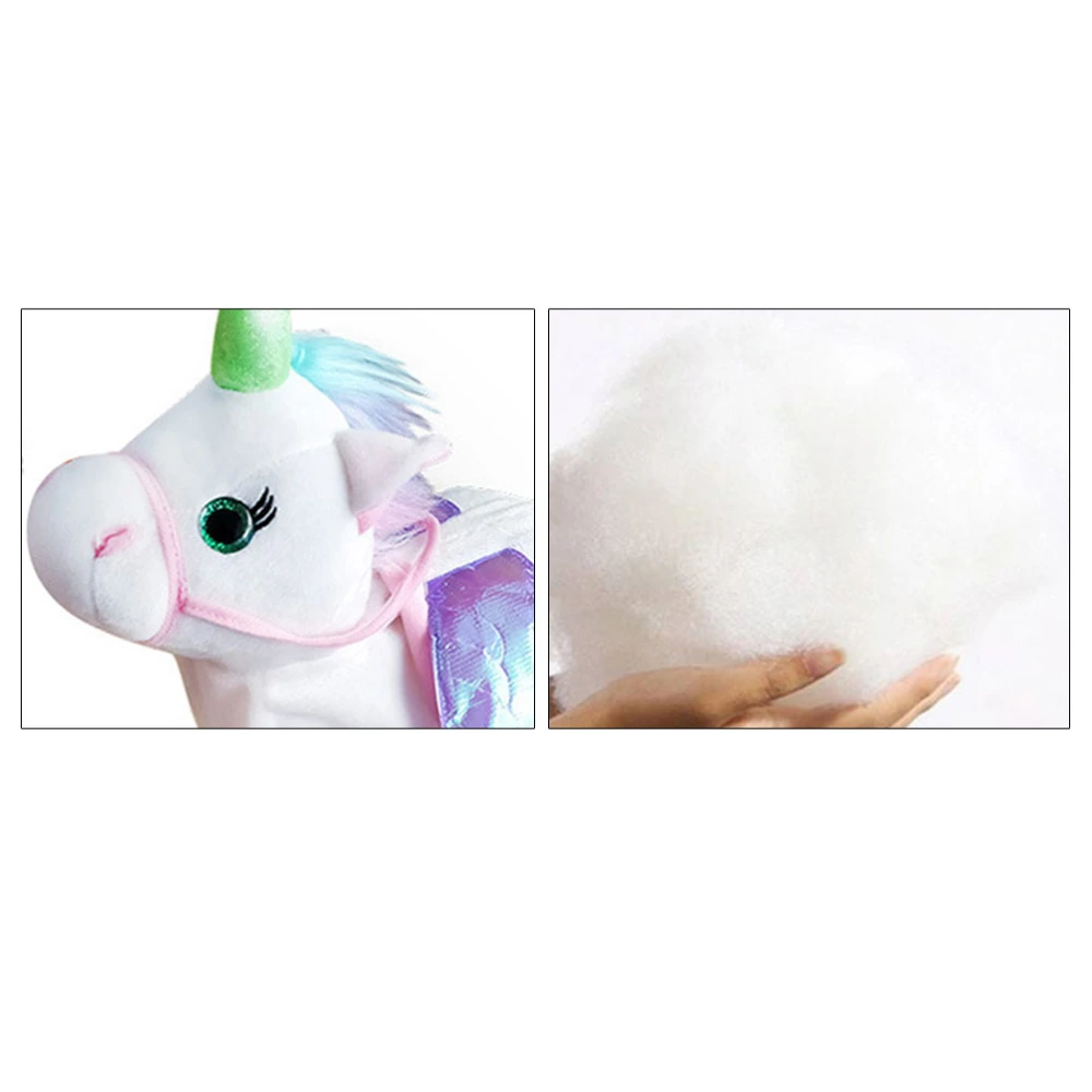 Unicorn Flying Horse Figurine Walking Sing Toy Light Up Toy Singing Decorative Stuffed Toy Christmas Gift No battery (White English Version)