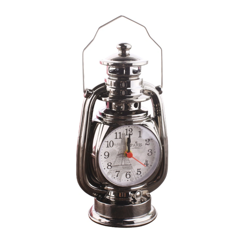 1PC Vintage Oil Lamp Alarm Clock Plastic Table Clock Desktop Craft Ornament Without Battery for Bedroom Living Room Decoration (Random Color)