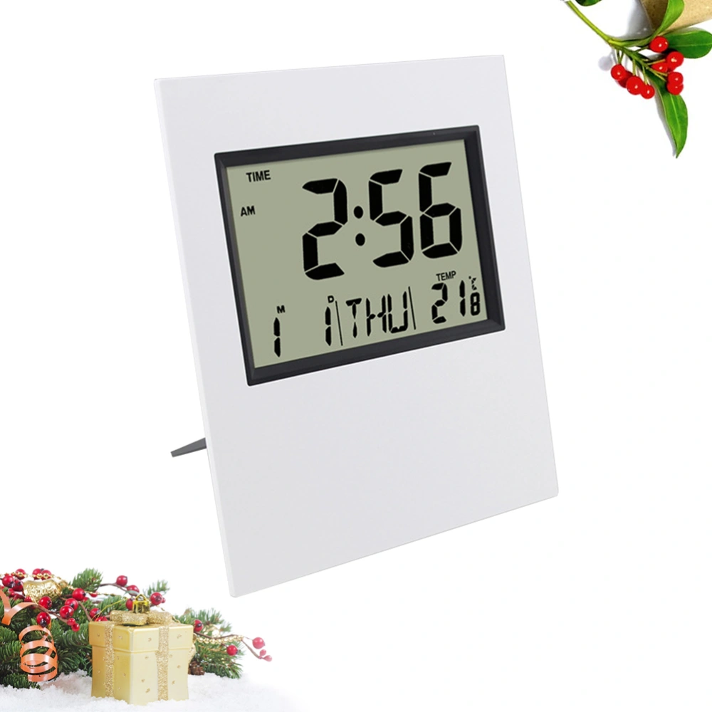 Multipurpose Digital Clock Household Desktop Hanging Ultrathin Electronic Thermometer Calendar without Battery (White)