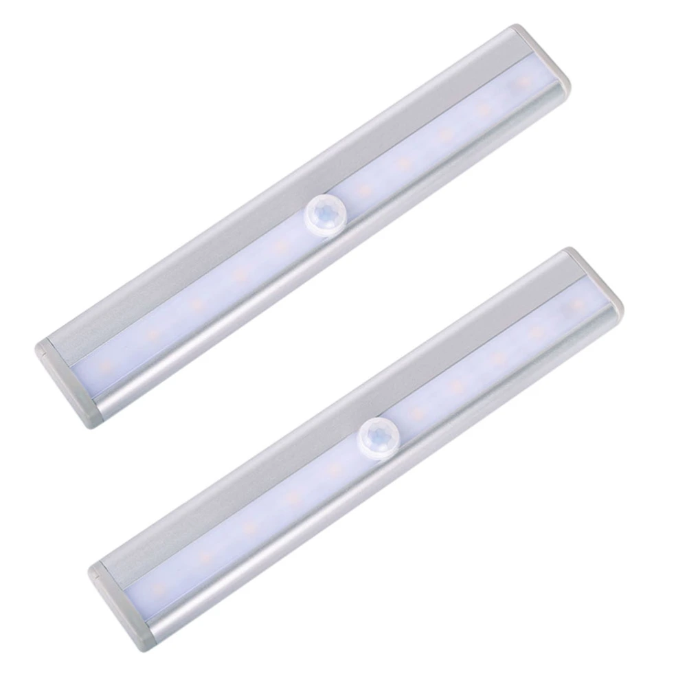 3 PCS Wireless 10-LED Nightlights Motion LED Night Lights Magnetic Strip Stick-on Closet Sensing Lamps (Silver with White Light)