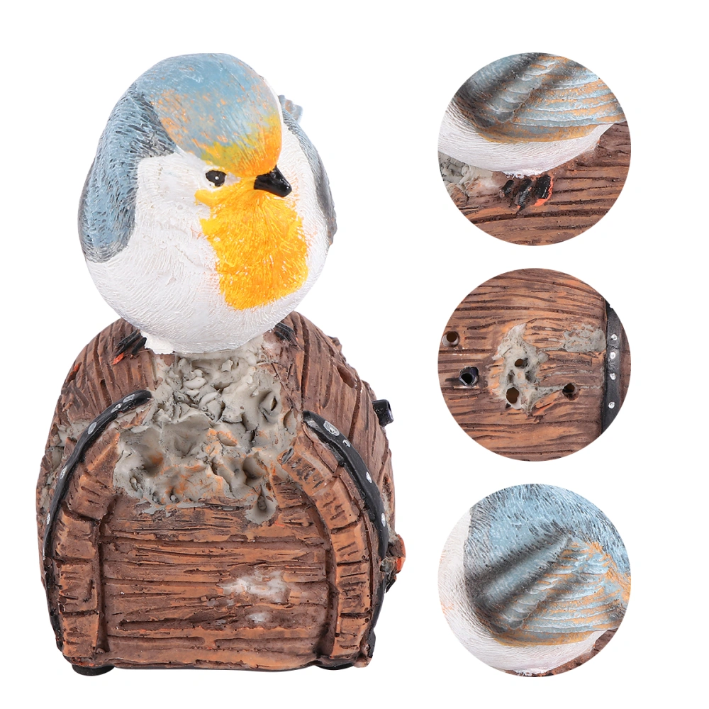 1pc Artificial Bird Decoration Garden Birdsong Device Bird Desktop Adornment Birds Sculpture Desktop Ornaments without Battery for Home Garden (Wooden Barrel Bird, Assorted Color)