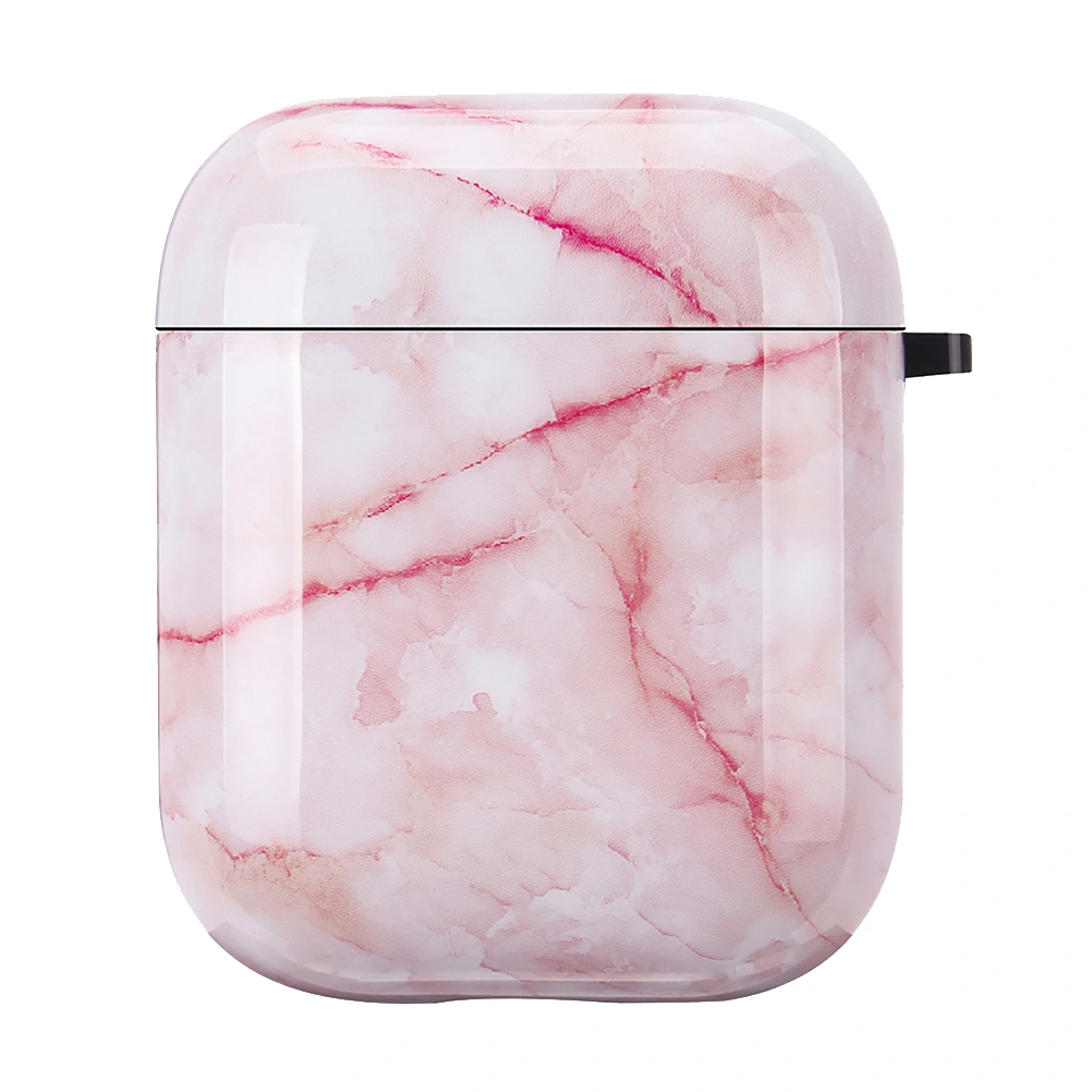 Wireless Earphone Protector TPU Protective Headset Case Universal Cover Compatible for AirPods 1/2 (Pink Marbling)