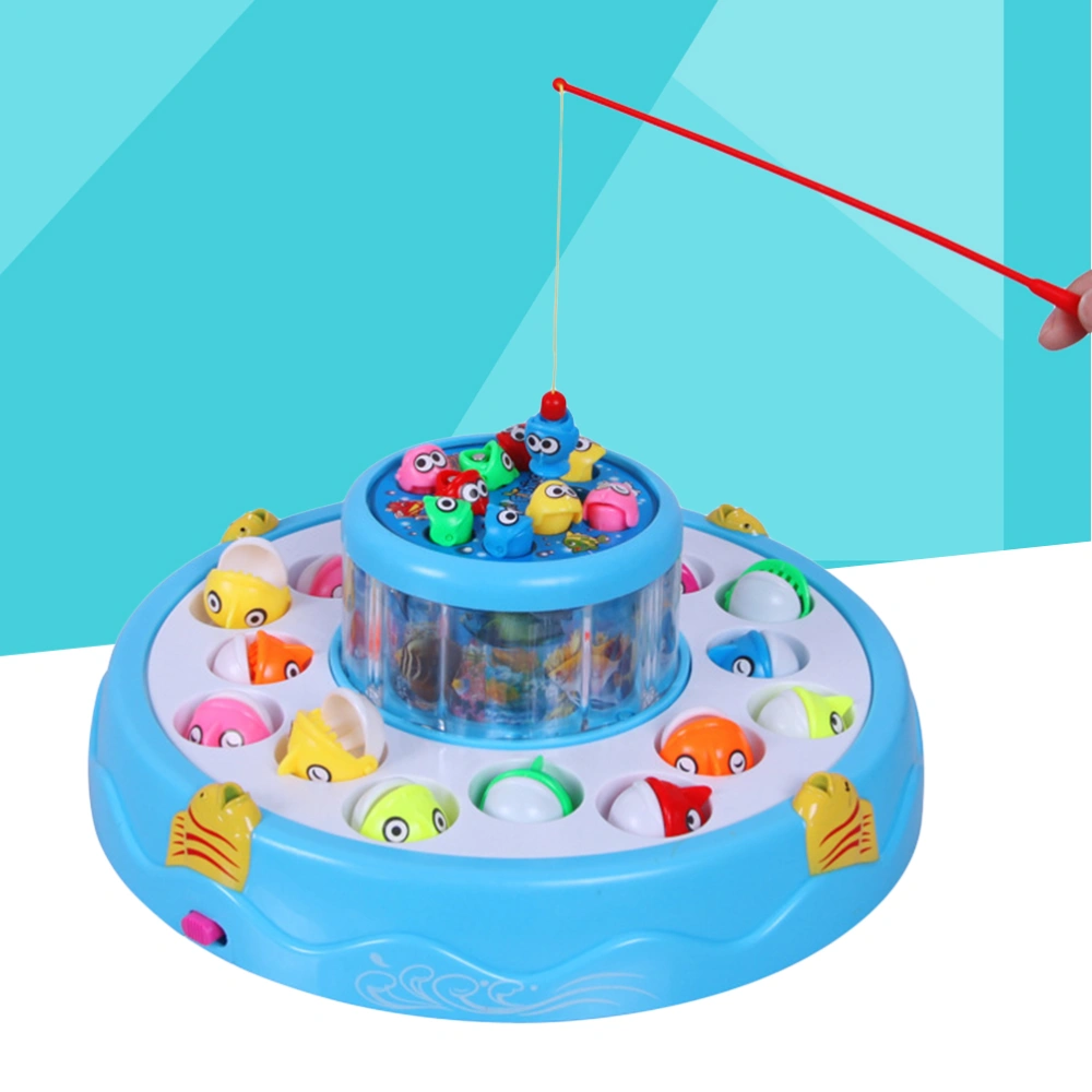 Electric Double-deck Fishing Game Toy Set Light Music Magnetic Fishing Playset without Battery for Kid Child (1 Fish Plate + 4 Fishing Rods + 16 Big Fish + 10 Small Fish)