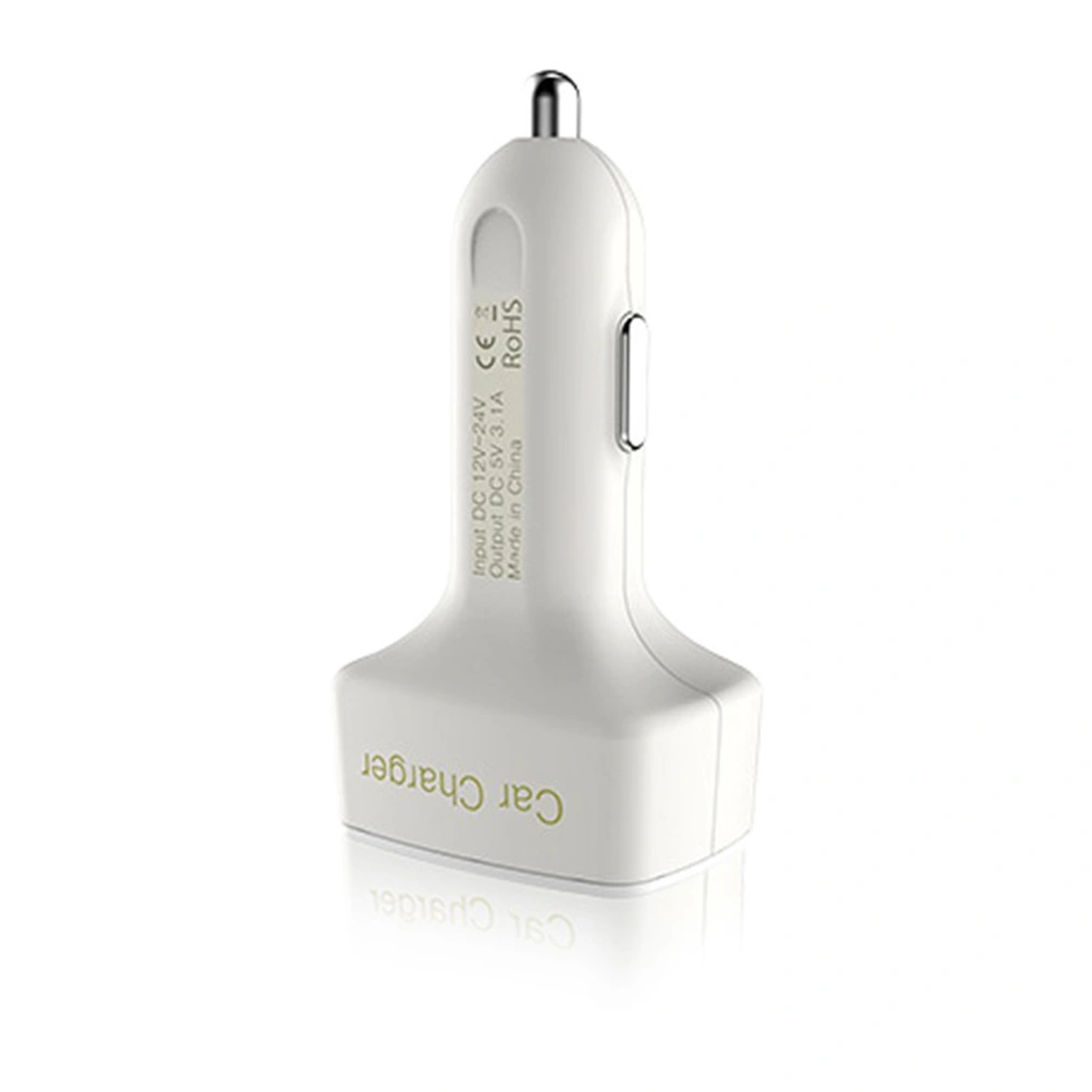 EC2 Dual USB Car Charger 4 in 1 3.1A 12V-24V 2 Port USB Adapter with Over Current Protection - Display Battery Voltage Amps & Temperature (White)