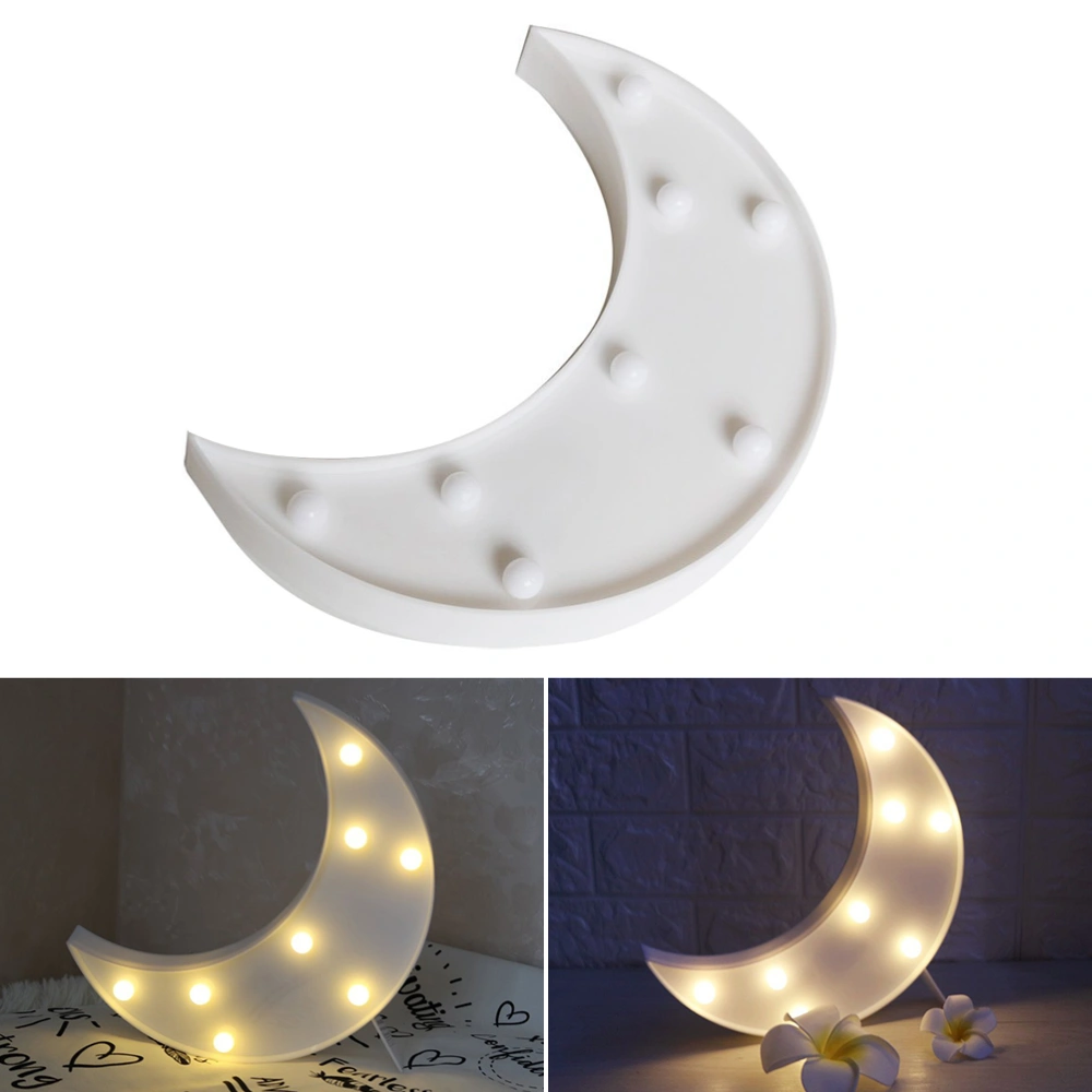 8 LEDs Crescent Moon Shaped Marquee Sign Light LED Lamp Night Light Battery Operated for Christmas Home Wedding Party Decoration (White)