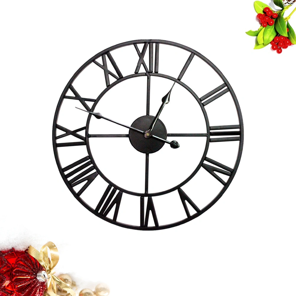 Iron Art 45cm Decorative Clock Creative Rome Wall Clock Art Decor Wall Clock without Battery for Home Office Living Room (Black)