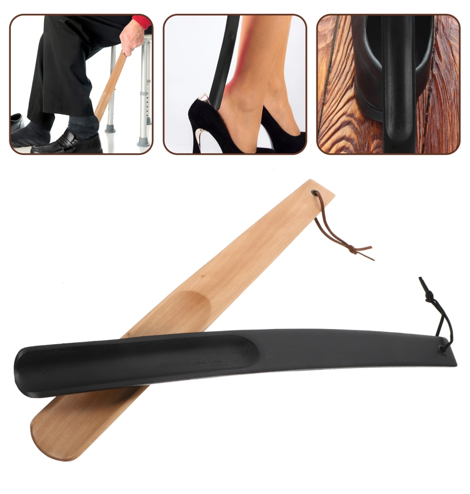 2Pcs Wooden Shoehorn Portable Shoe Horn Shoe Wearing Helper Long Handle Shoehorn Shoe Lifter