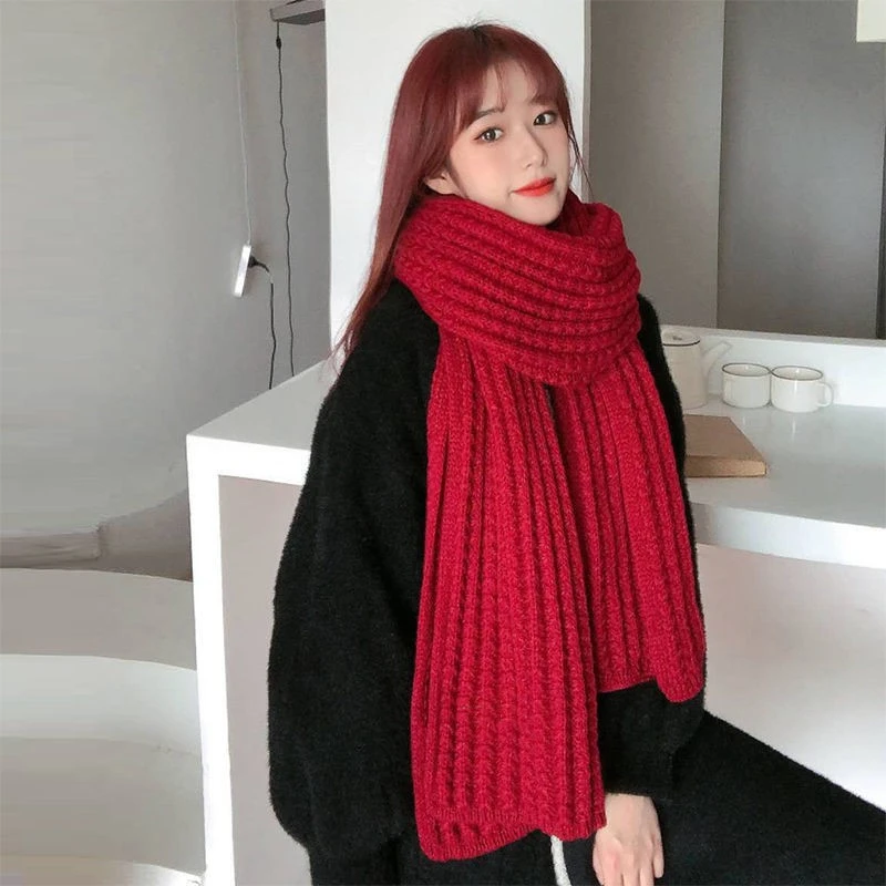 Fashionable All-match Solid Color Knitted Wool Scarf