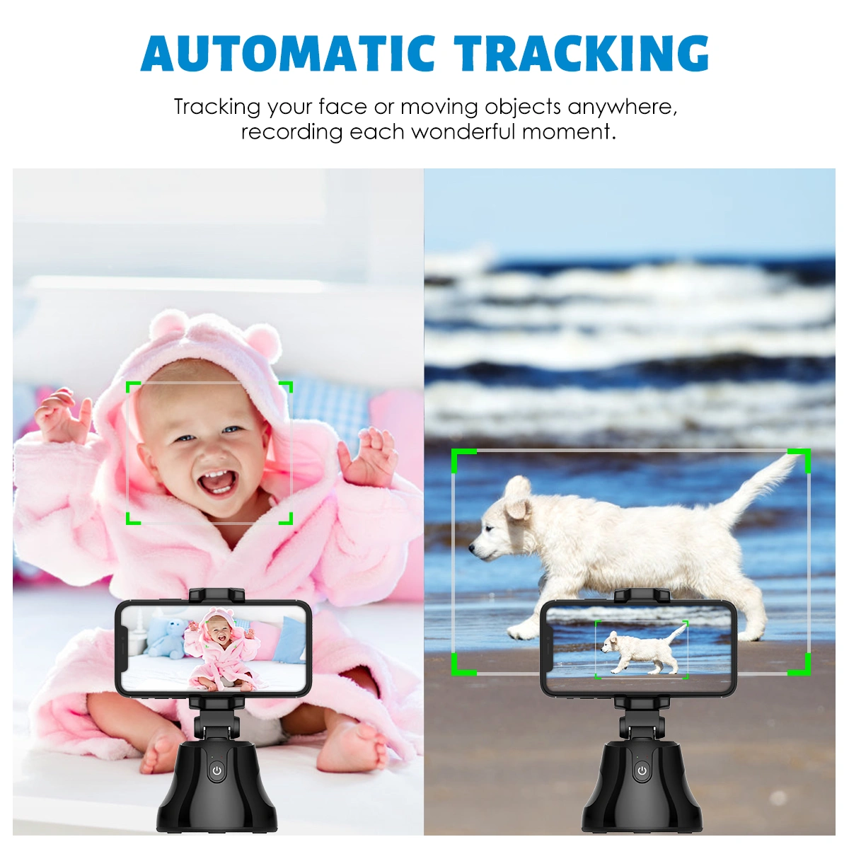 Selfie Stick Multifunctional Wireless 360°Rotation Auto Face & Object Tracking Smart Shooting Camera Phone Mount Men Women Selfie Mount Auto Countdown Selfie Stick (Black)