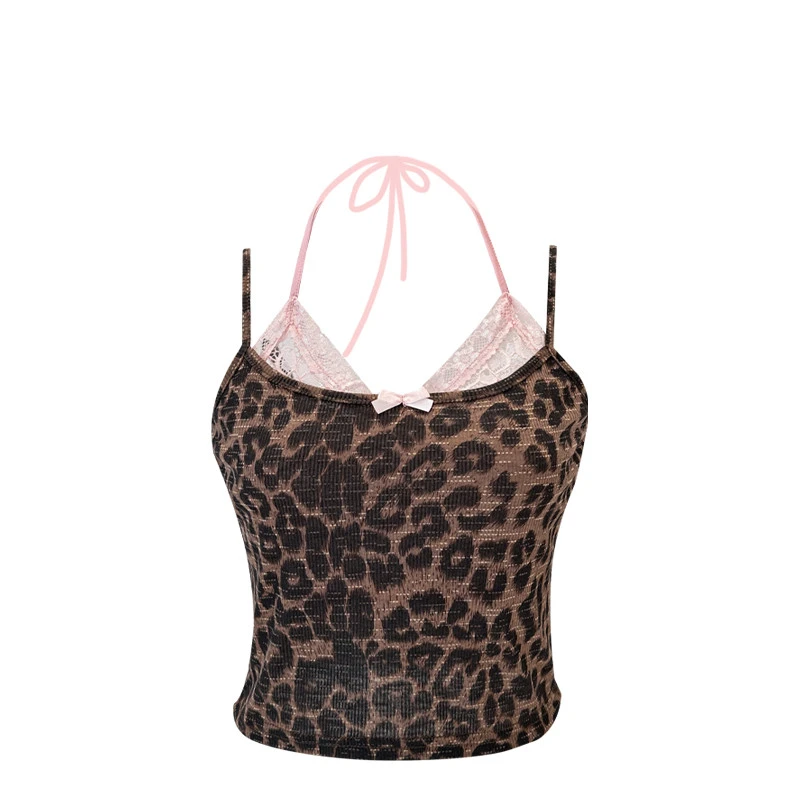 Design Sense Fake Two-piece Lace Stitching Leopard Print Ladies