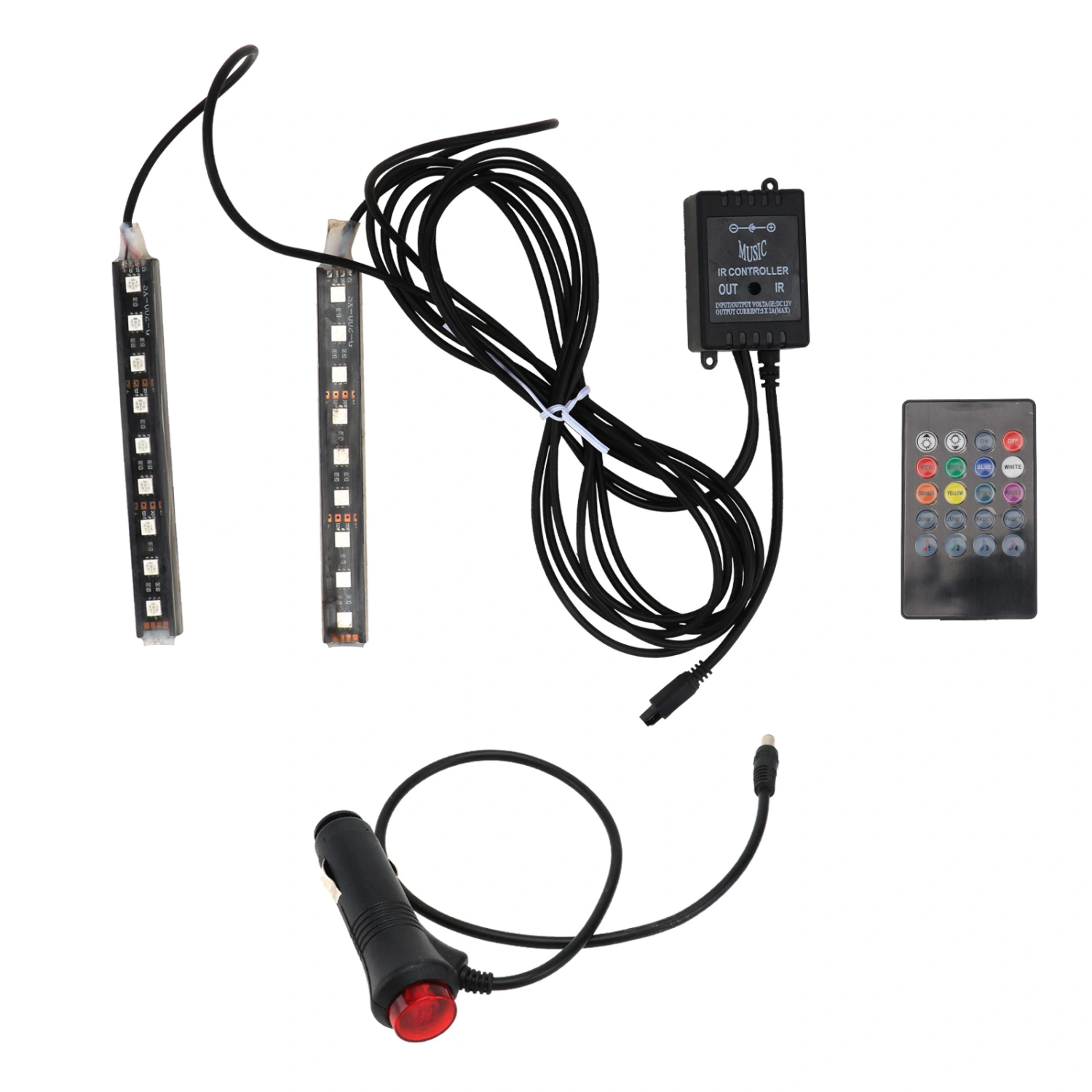 Car Interior Atmosphere Neon Lights Lamps Strip 18 LED Wireless IR (Black)
