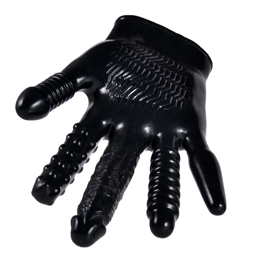 Novelty Dildo Gloves 5 Kinds of Ribbed Artificial Penis Flirting Masturbation Toy(Black)