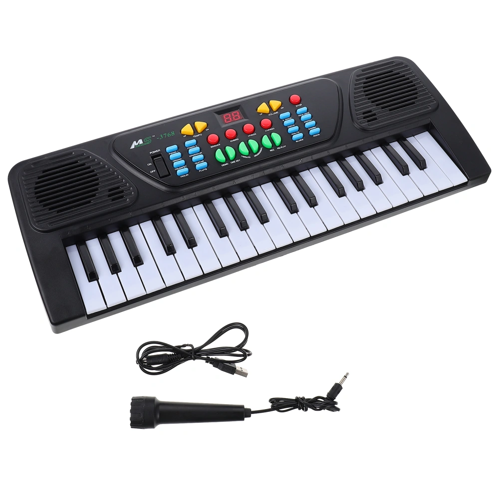 1Set Piano Keyboard Toy with Microphone Multi-functional Electronic Kids Plaything (Black)