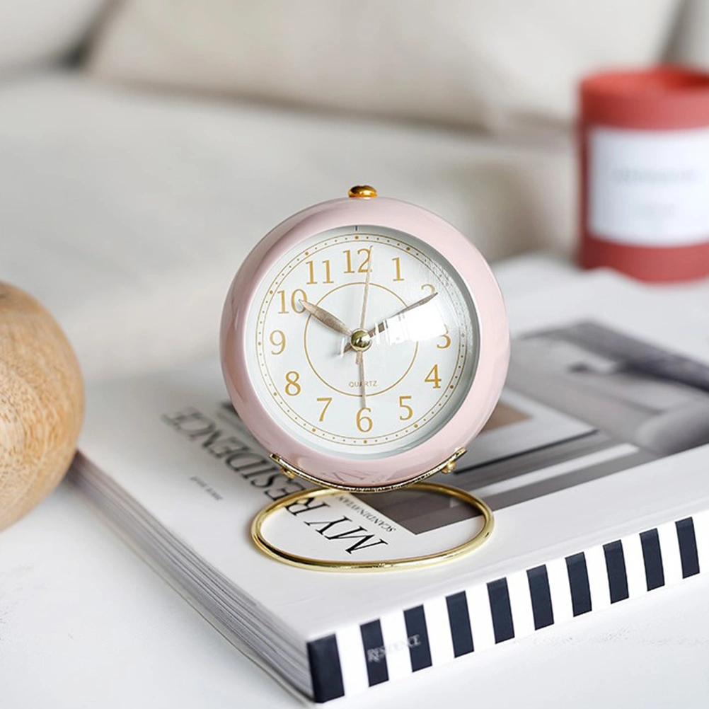 Creative Alarm Clock Bedside Desk Clock Luminous Table Clock Home Decoration without Battery Pink