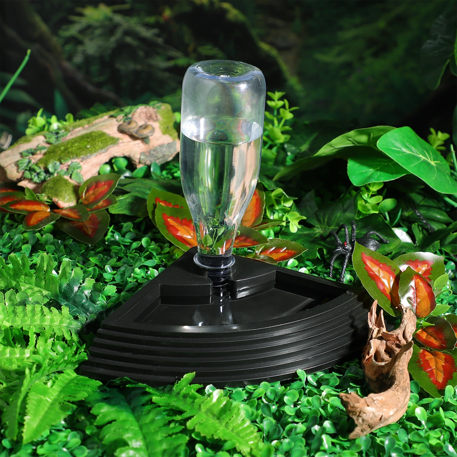 POPETPOP Reptile Water Dish Tortoise Water Bowl Automatic Feeder Dispenser for Tortoise Spider Lizard (Black)