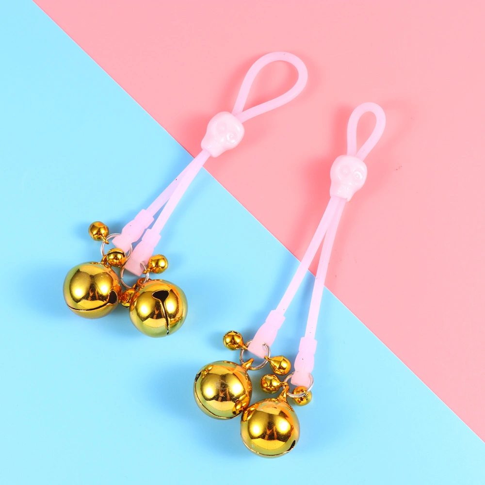 2PCs Creative Sexy Bell Clamps Luminous Funny Breast Clips Sexy Metal Flirting Toy for Couples Adults (Pink Noctilucence Rope, Golden Bell)