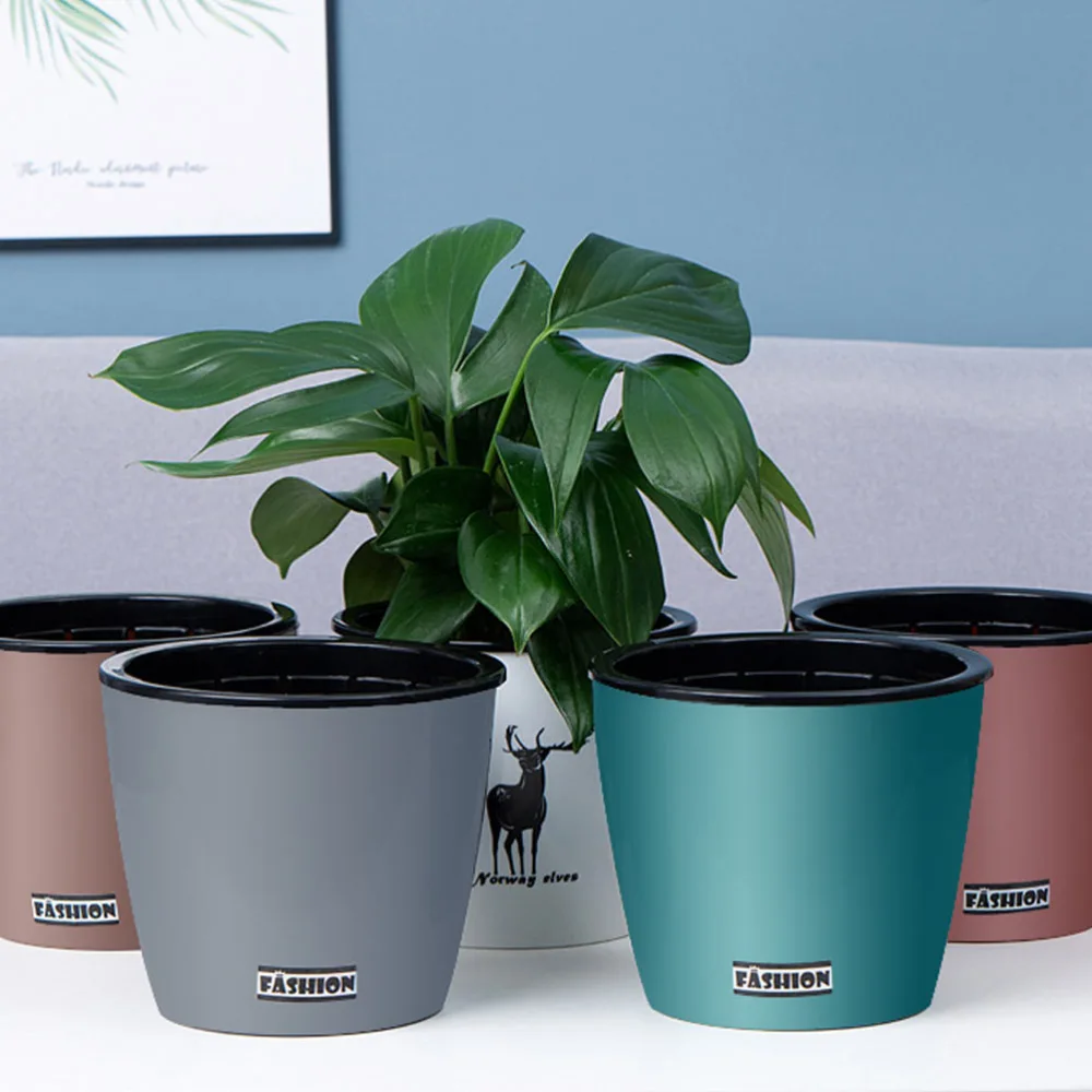 1PC Vertical Grain Lazy People Flower Pot Automatic Water Absorption Plastic Pot