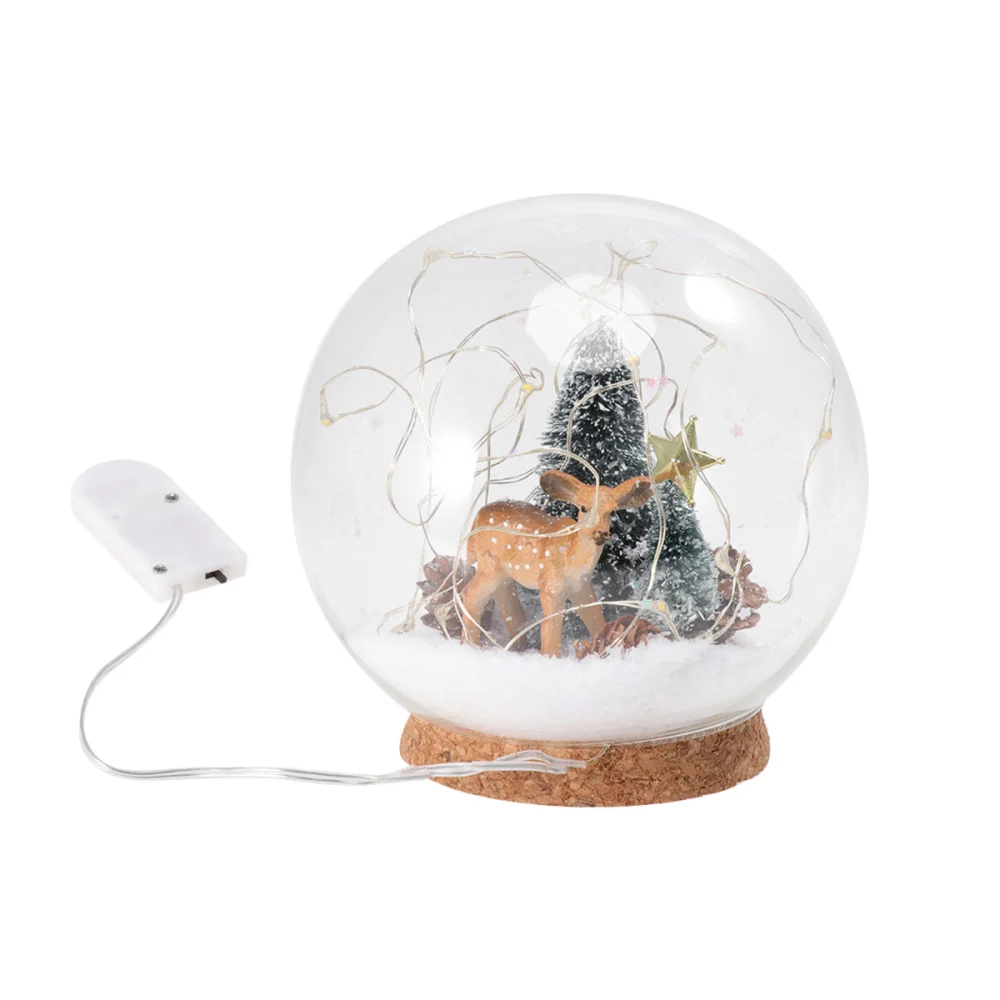 LED Crystal Ball Romantic Glass Lights Forest Deer Decorative Lamp Desktop Ornament Gifts (Powered by Button Cell)