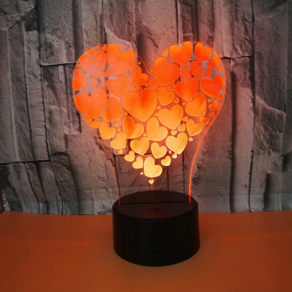 Touch Control Night Light 3D Heart Shape LED Night Light Acrylic 7 Colorful Gradient Atmosphere Table Lamp No Battery Included