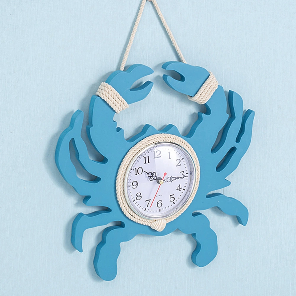 1pc Wooden Crab Wall Clock Silent Wall Clock Non-ticking  Mediterranean Style Wall Clock without Battery (Sky-blue)