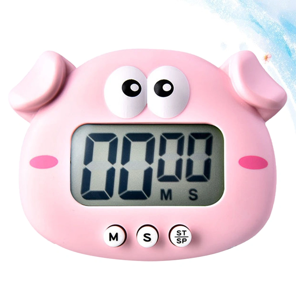 1Pc Cartoon Pig Eletronic Timer Alarm Clock Timekeeper Time Manager for Study Work Baking Without Battery (Pink)