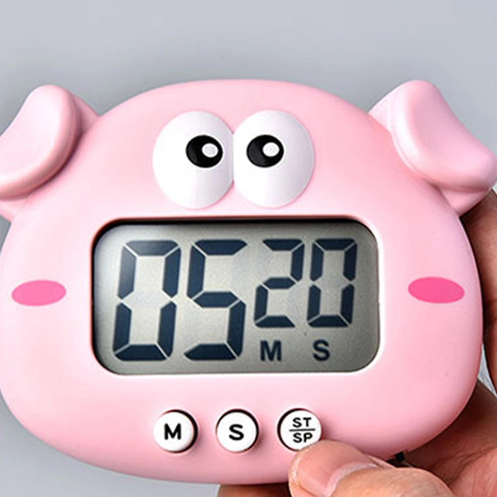 1Pc Cartoon Pig Eletronic Timer Alarm Clock Timekeeper Time Manager for Study Work Baking Without Battery (Pink)