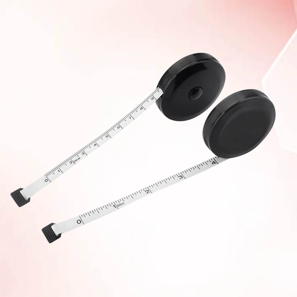 2 Pcs 150 cm/60Inchx7.5mm Mini Round Tape Measure Automatic Retractable Dual Sided Tape for Sewing Tailor Fabric Measuring (Black)